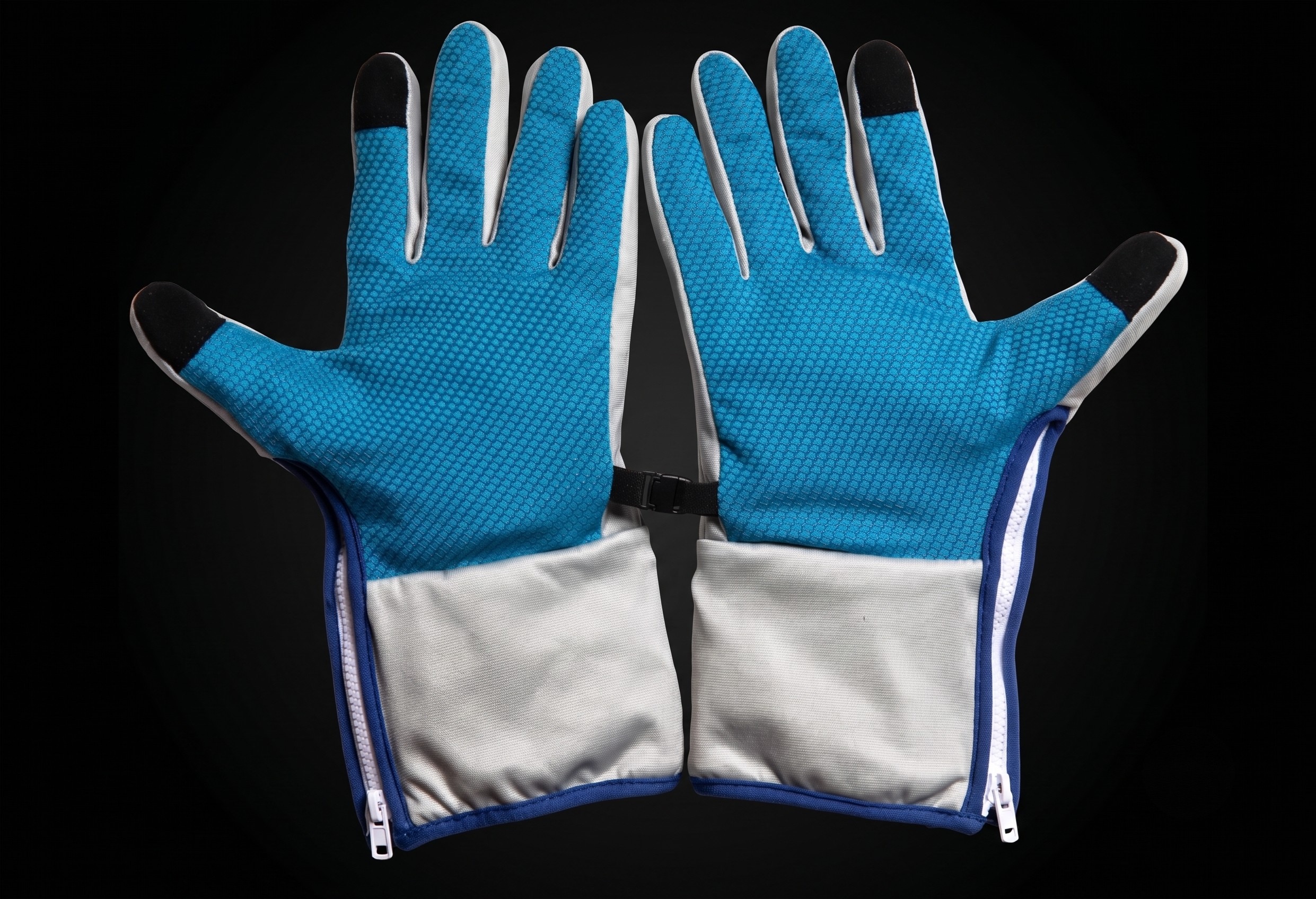 Palmas azules del par de guantes